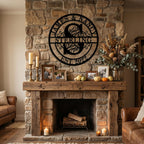 Personalized family initial metal sign with names and EST year – laser-cut steel wall art with scroll design, custom-made for weddings, anniversaries, or home décor