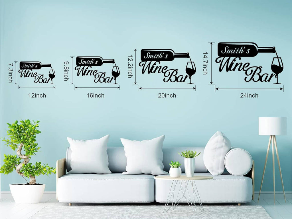 Custom metal wine bar sign with bottle and glass design, personalized wall decor made from powder-coated laser-cut steel