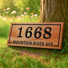Custom wood address sign made from pine with engraved house number 1668 and street name, personalized wooden plaque for home or yard decor.