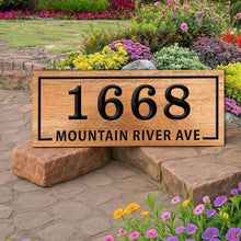 Custom wood address sign made from pine with engraved house number 1668 and street name, personalized wooden plaque for home or yard decor.