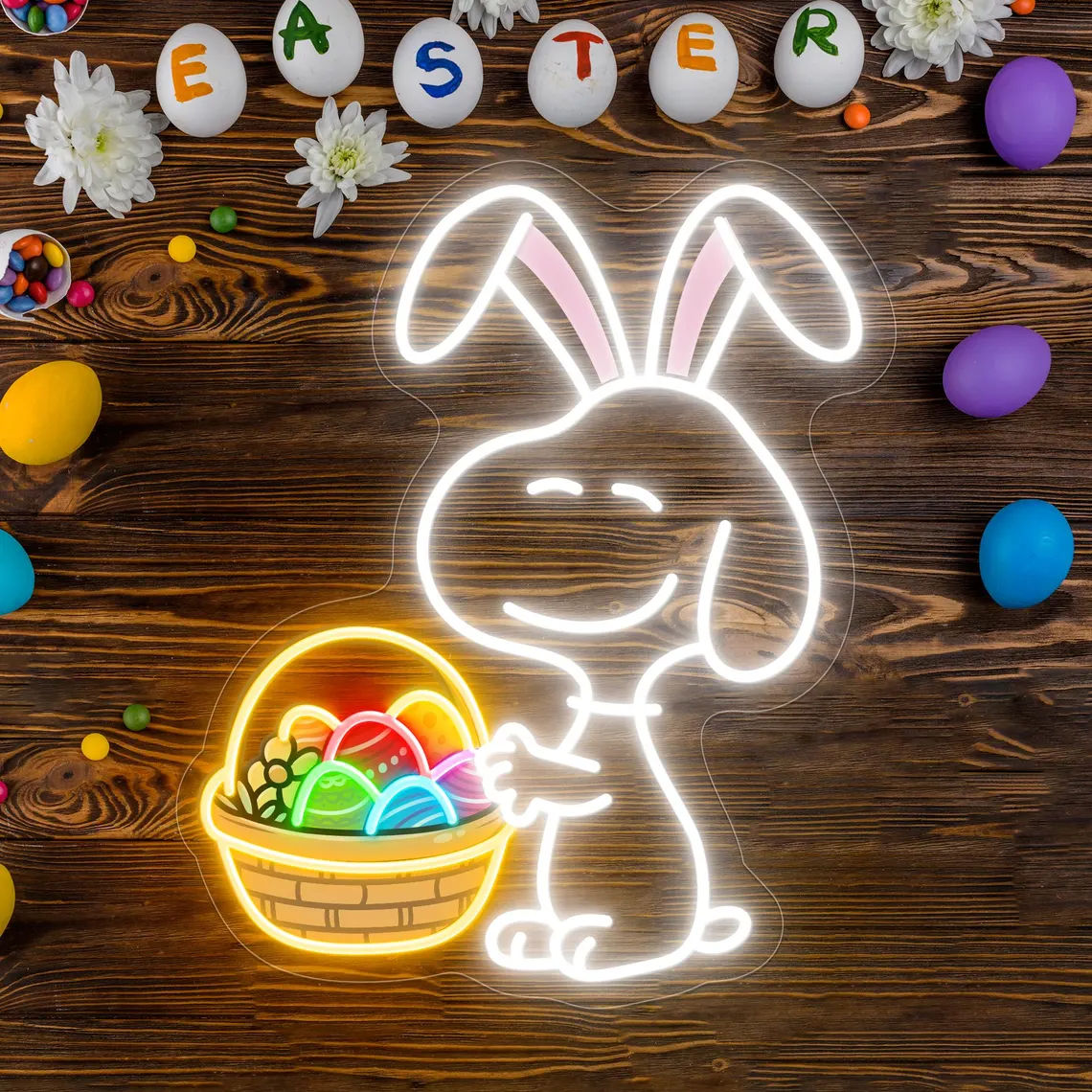 Cute bunny neon sign LED wall light for nursery and kids bedroom decor
