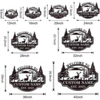Custom deer forest metal welcome sign with personalized name and established year, featuring wildlife and pine trees in a bold laser-cut steel design