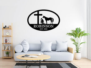 Custom Faith and Horse Metal Sign with Cross and Praying Man, Personalized Steel Wall Art for Farmhouse or Barn Décor