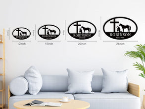 Custom Faith and Horse Metal Sign with Cross and Praying Man, Personalized Steel Wall Art for Farmhouse or Barn Décor