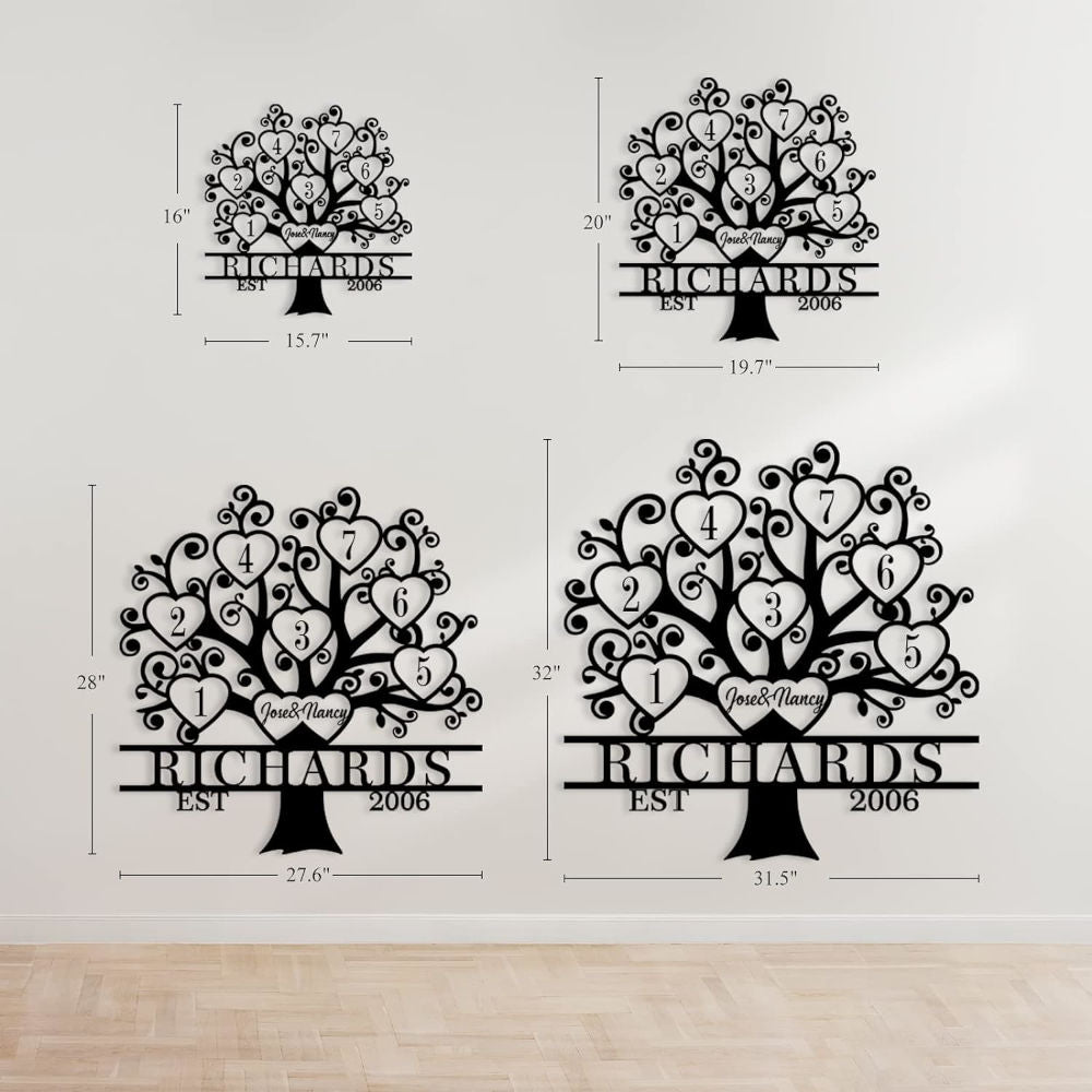 Personalized Family Tree Metal Sign - Custom Wall Art for Your Home ...