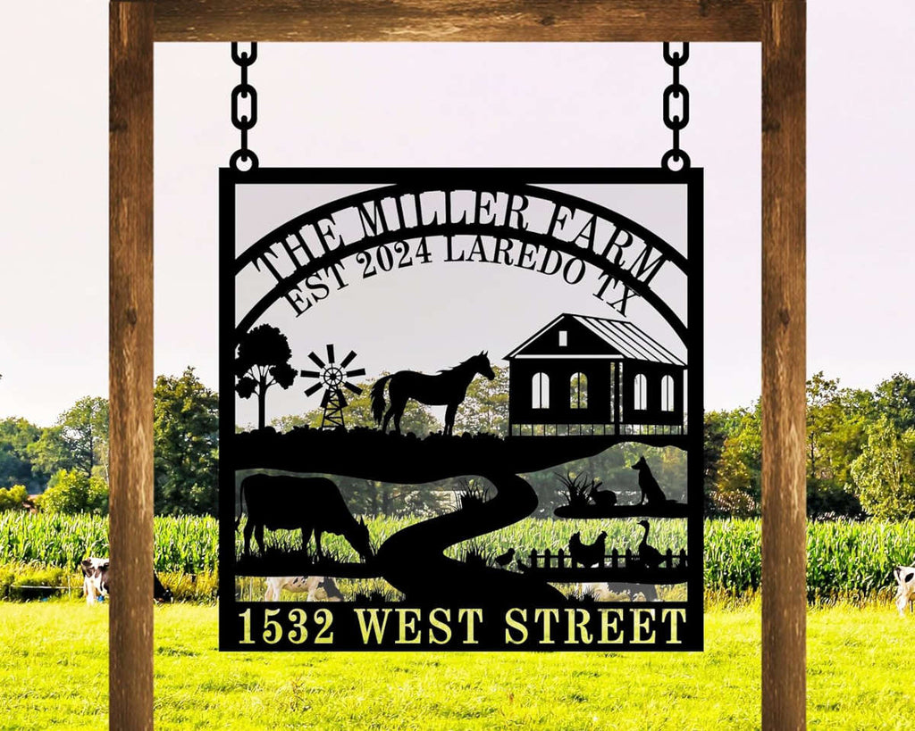Custom Hanging Farm Sign – Personalized Metal Family Name Sign For Wedding Or Home Decor