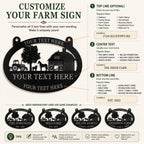 Farm sign personalization guide showing how to customize the top line, center text and bottom line with your own wording.
