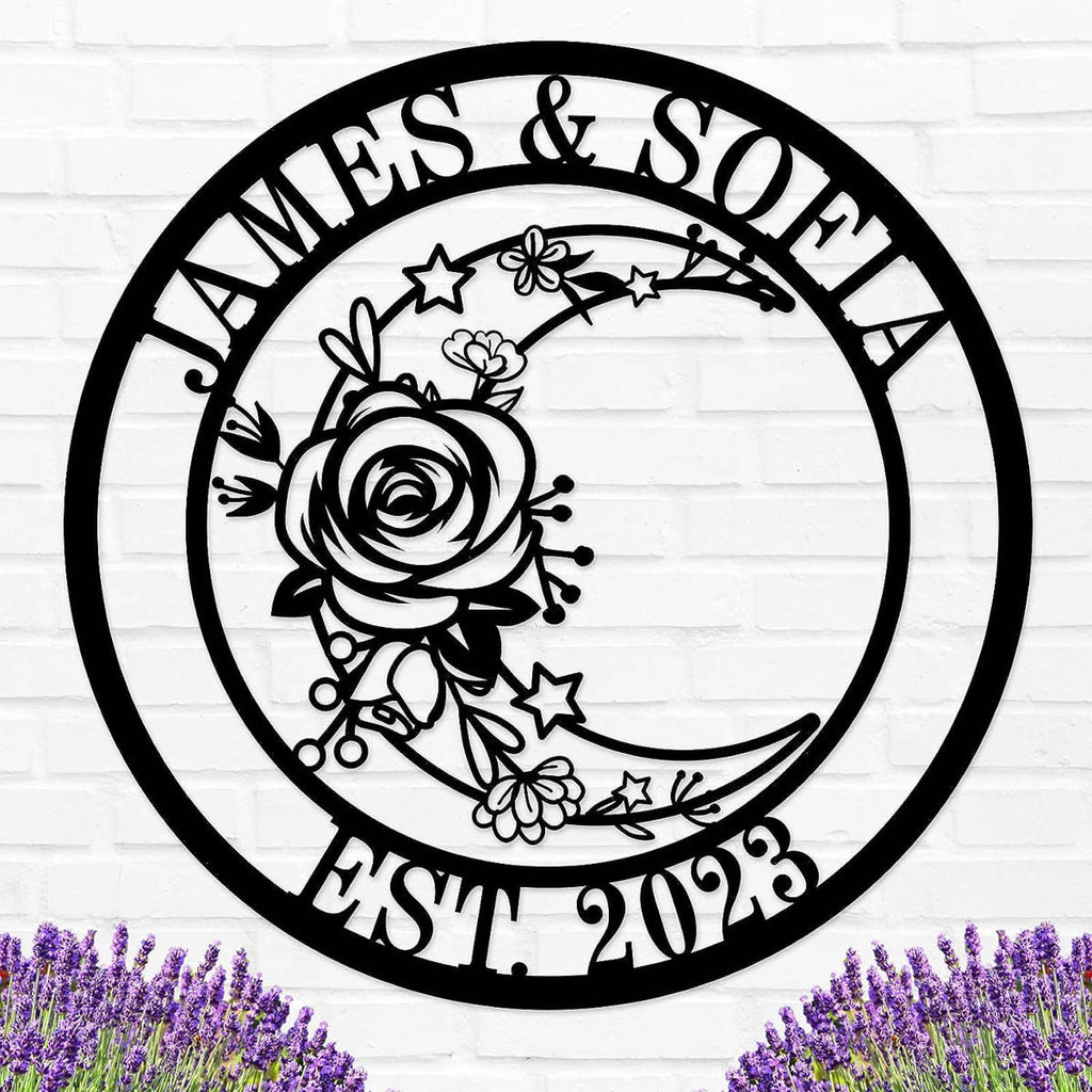 Floral Moon Metal Sign