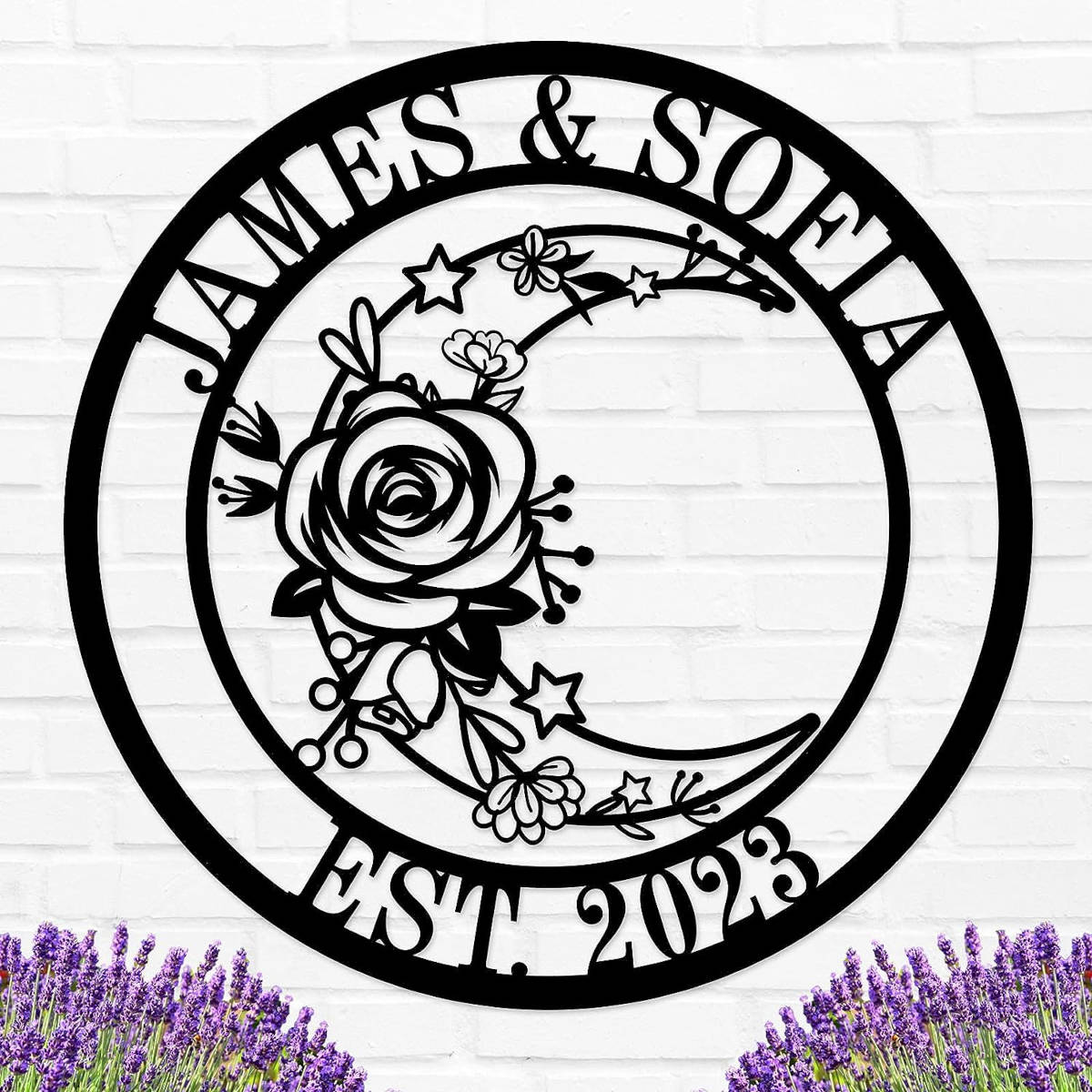 Floral Moon Metal Sign