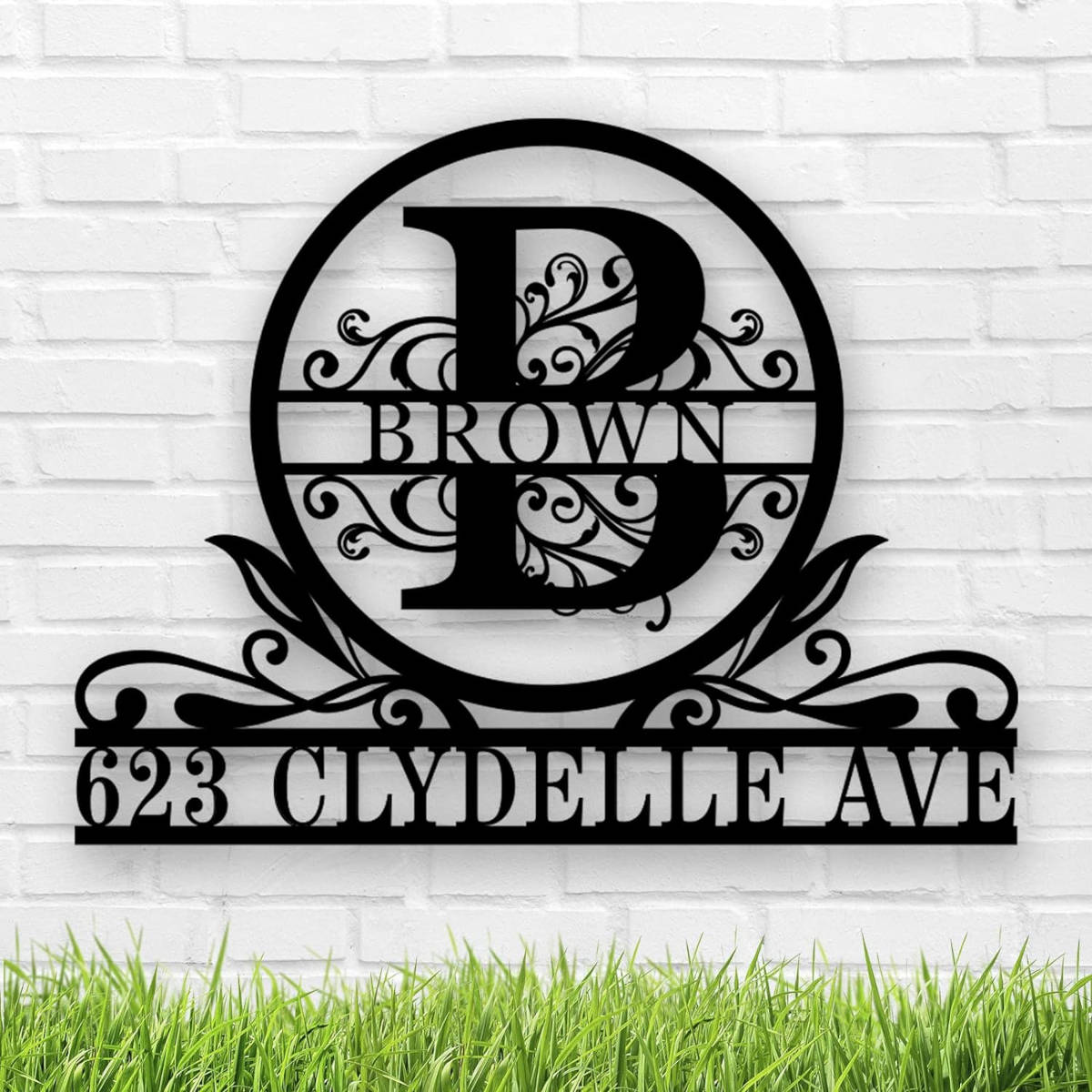 Custom metal address sign with initial, name, and street address Main image
