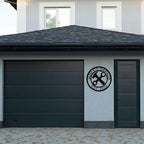 Personalized metal garage sign with custom name and crossed tools design