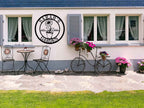 Custom metal garden sign with flower pot design and personalized name, laser-cut and powder-coated for outdoor decor