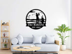 Custom golf metal sign featuring golfer silhouette, golf course details, and personalized name and year, ideal for man cave or golf gift décor