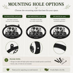 Greenhouse metal sign mounting options showing top hanging holes with ears, side mounting holes without ears, and a no-hole option.