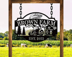 Custom farm tractor metal sign with personalized farm name and established year, steel farmhouse wall decor for barn or ranch