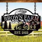 Custom farm tractor metal sign with personalized farm name and established year, steel farmhouse wall decor for barn or ranch