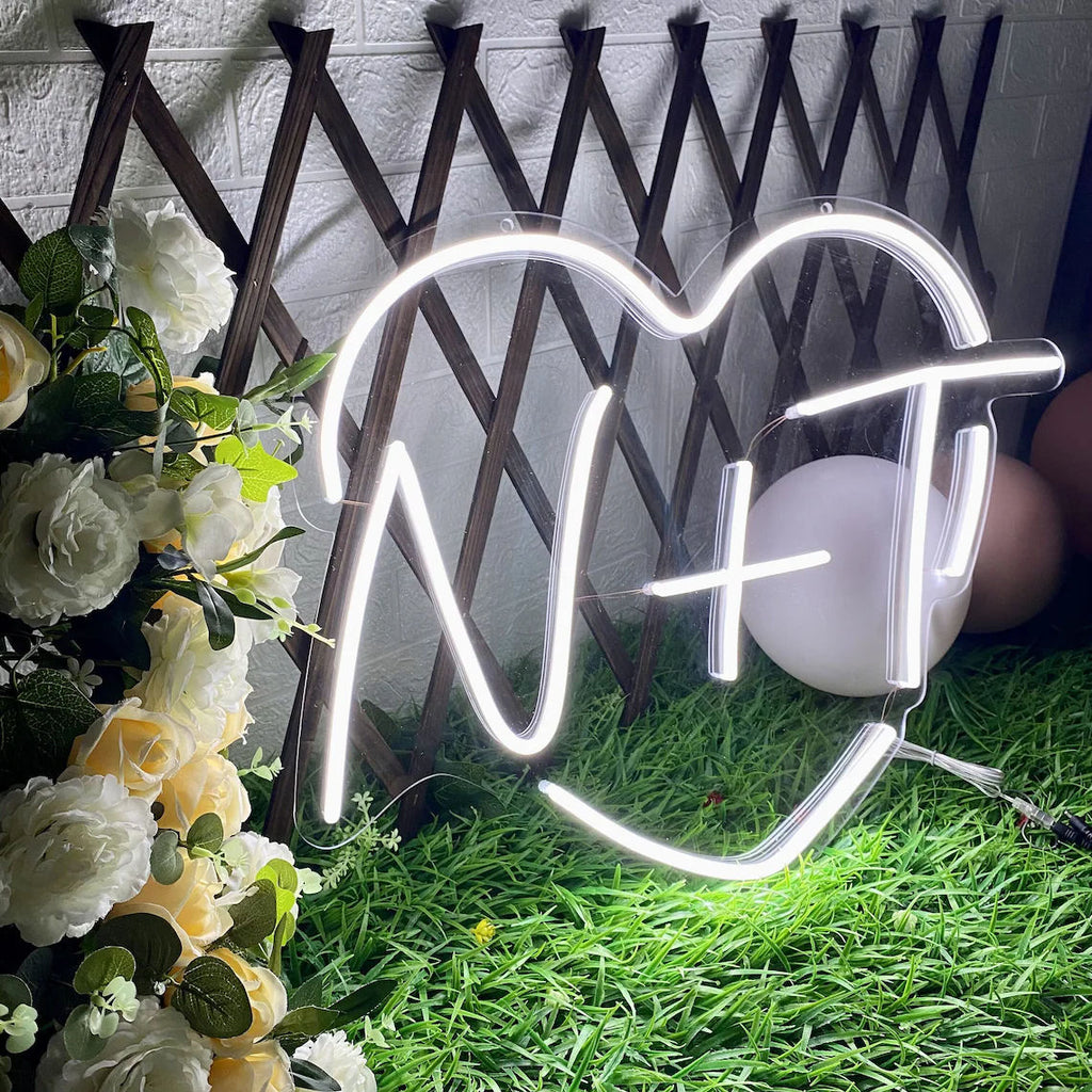 Sign Innichal Custom Heart Initial Neon Sign – Personalized LED Wall Light for Home ...