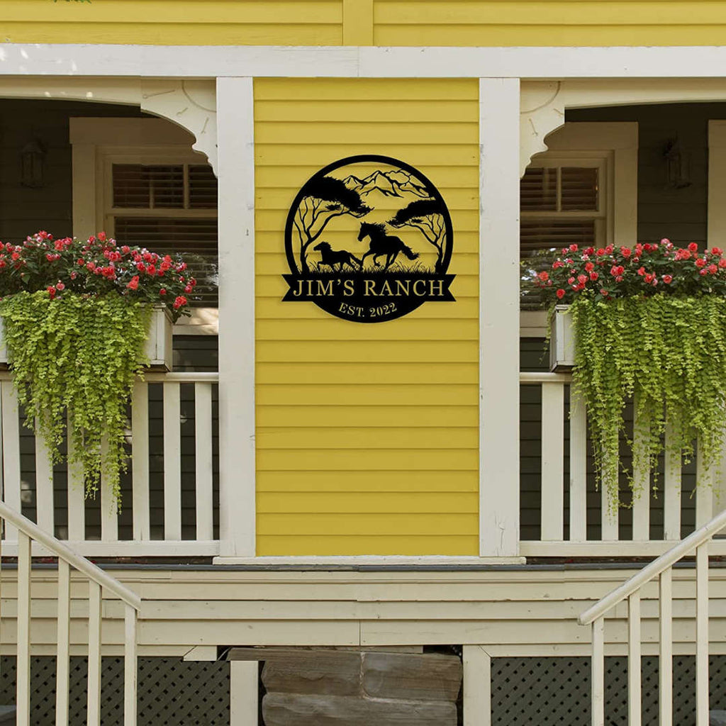 Custom Metal Ranch Sign – Personalized Horse and Mountain Design ...
