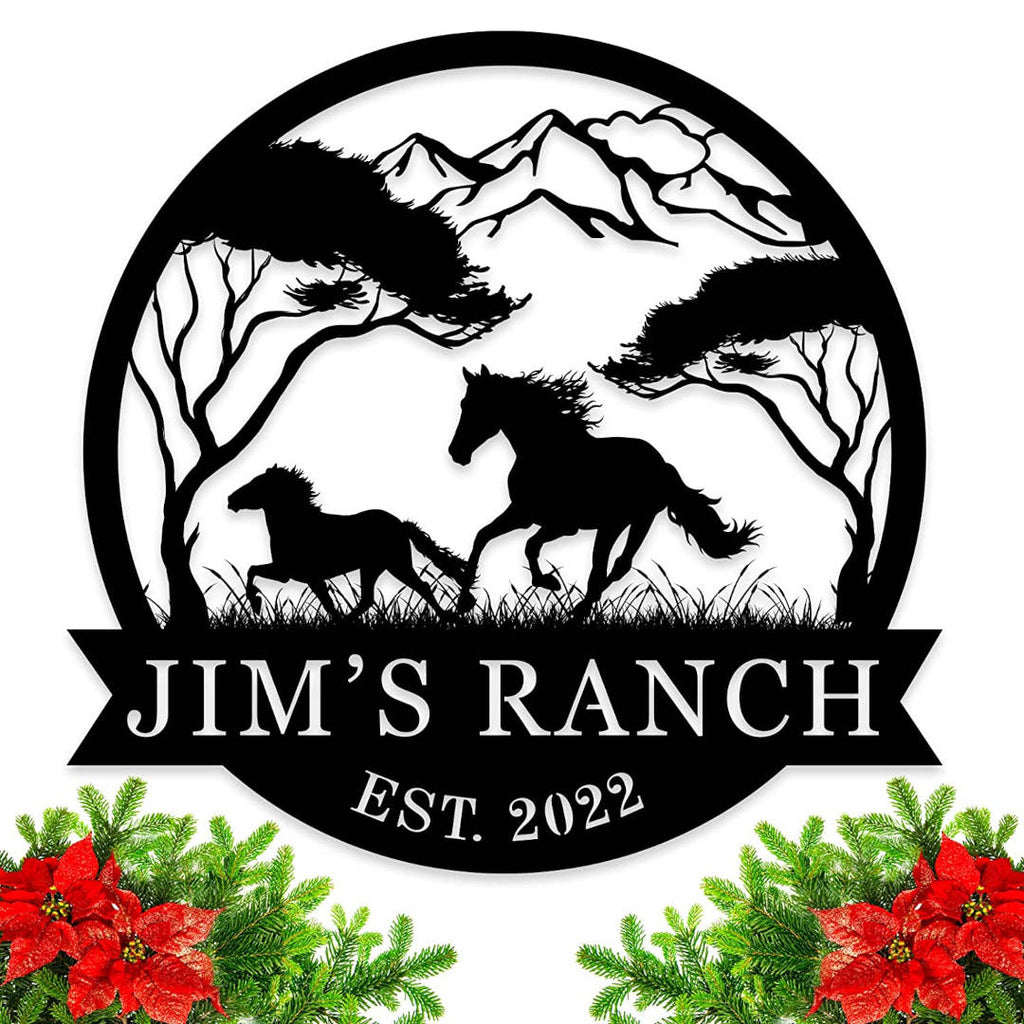 Love Ranch Sign Custom Metal Ranch Sign – Personalized Horse and Mountain Design ...