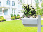 Custom metal mailbox topper with hummingbird and flower design, personalized house address sign for front yard décor