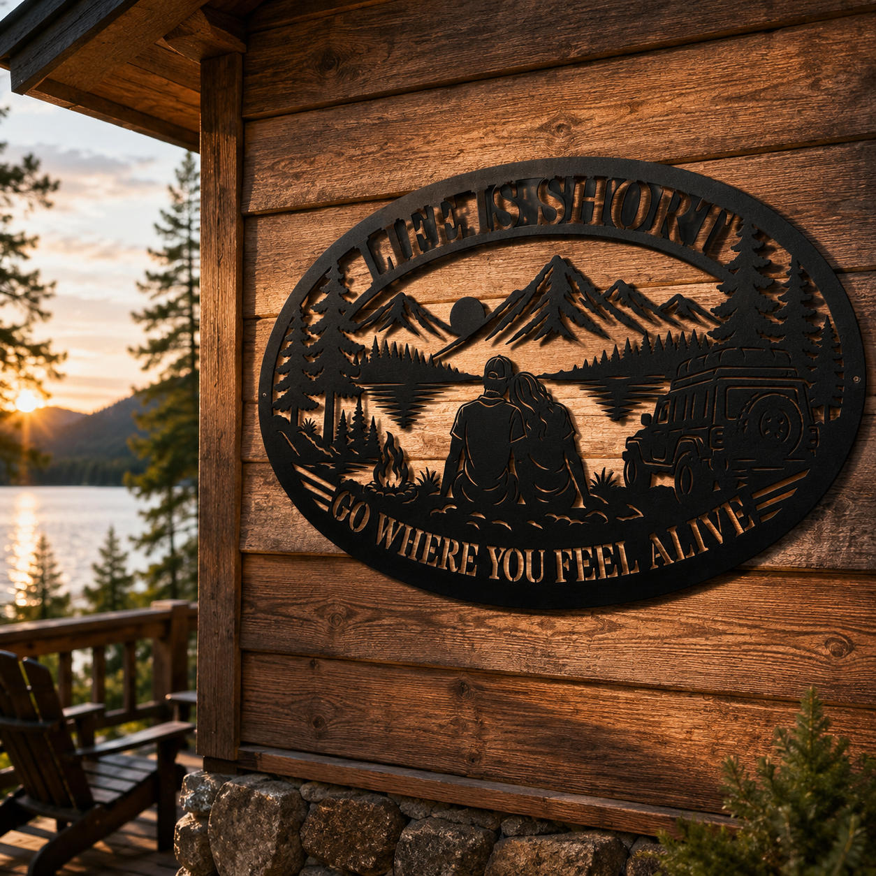 Custom Camping Couple Mountain Metal Sign Secondary image