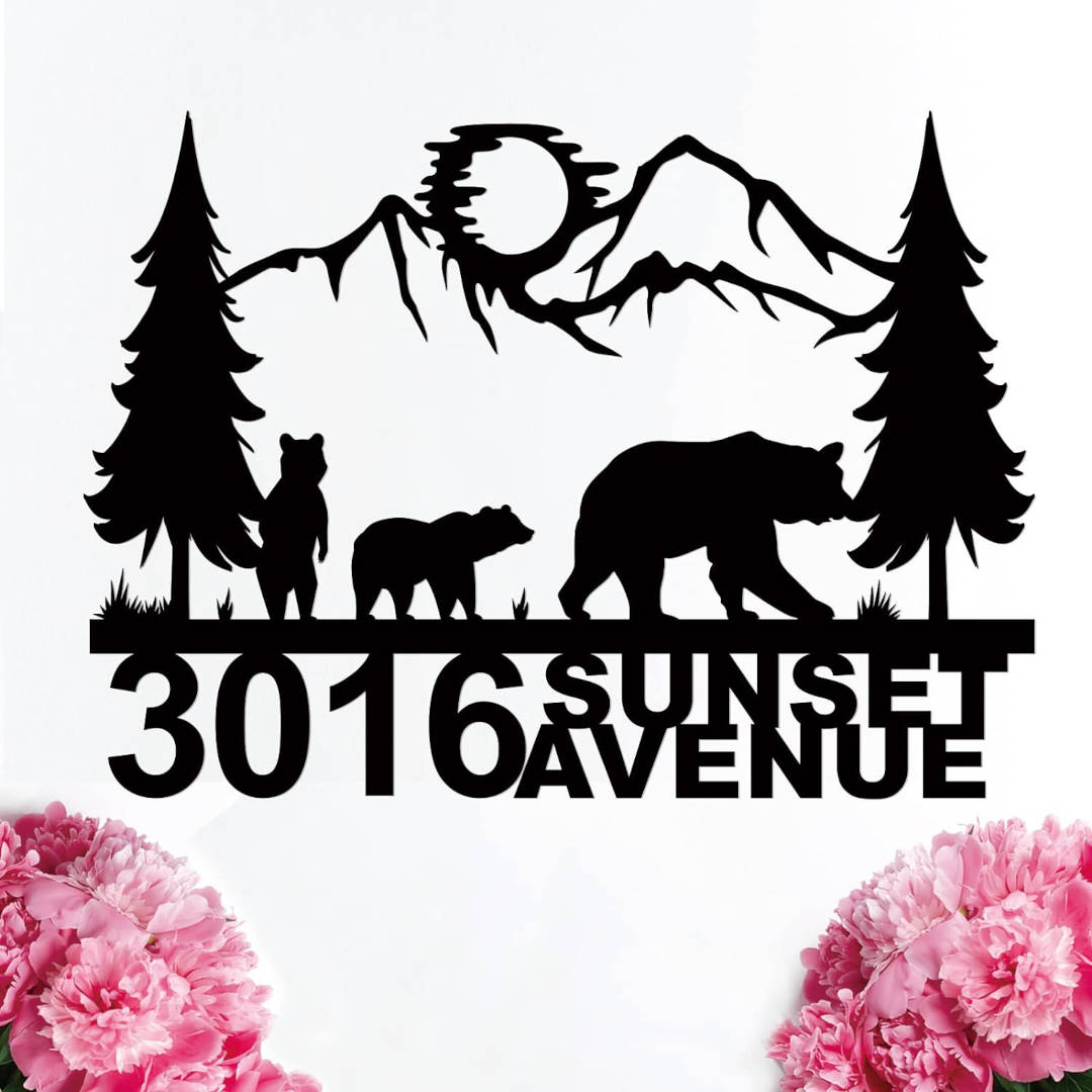 Custom Mountain Bear Address Plaque