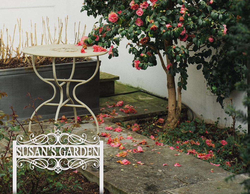Personalized metal garden sign with built-in stakes and custom name, outdoor decorative yard signage