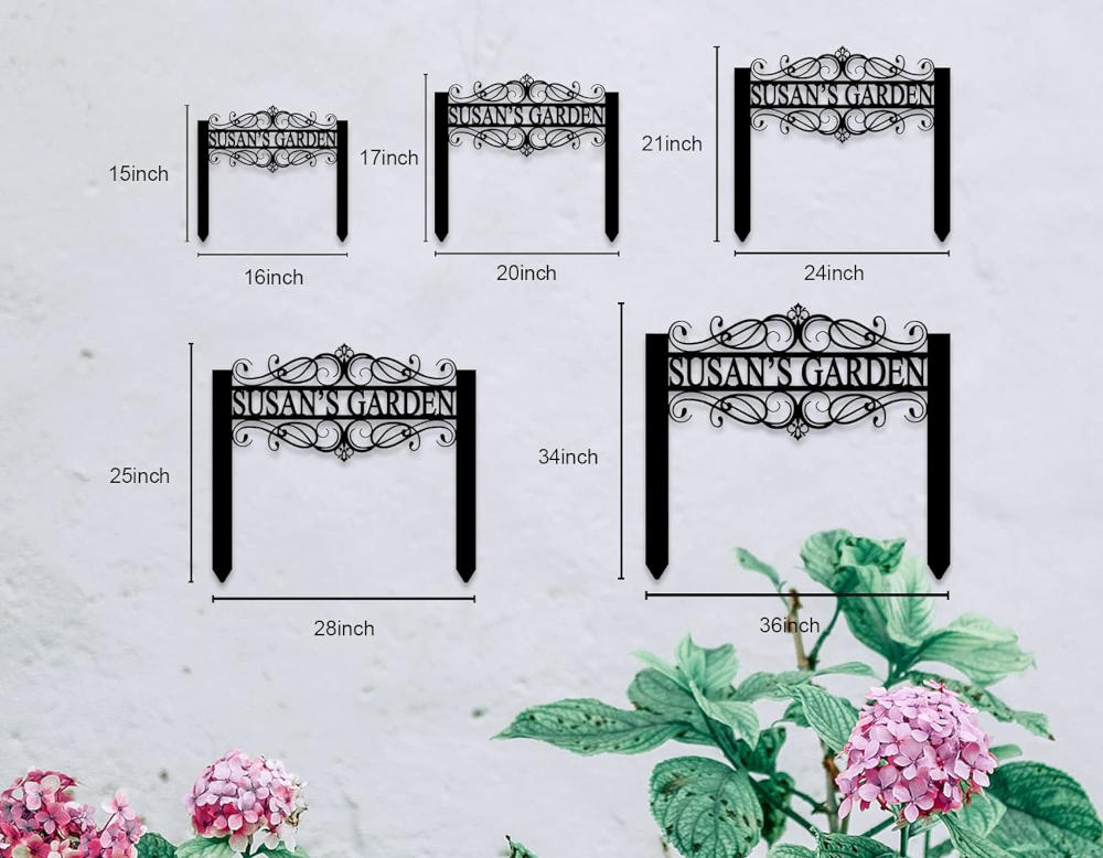 Personalized metal garden sign with built-in stakes and custom name, outdoor decorative yard signage