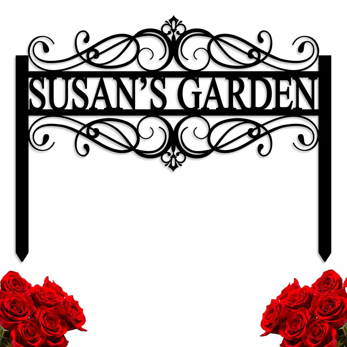 Personalized metal garden sign with built-in stakes and custom name, outdoor decorative yard signage