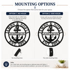 Metal sign mounting options comparison showing no holes and side mounting holes