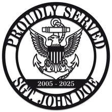 Custom military metal sign featuring eagle and anchor emblem, 