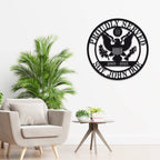 Custom Proudly Served military steel plaque with eagle emblem and personalized name and service years, laser-cut and powder-coated