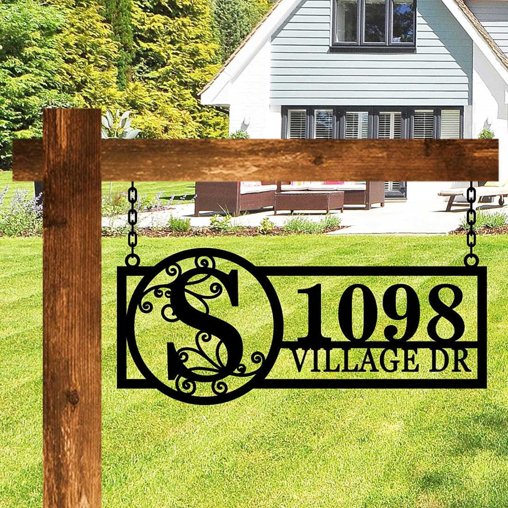 Personalized Monogram Address Metal Hanging Sign