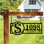 Personalized Monogram Address Metal Hanging Sign