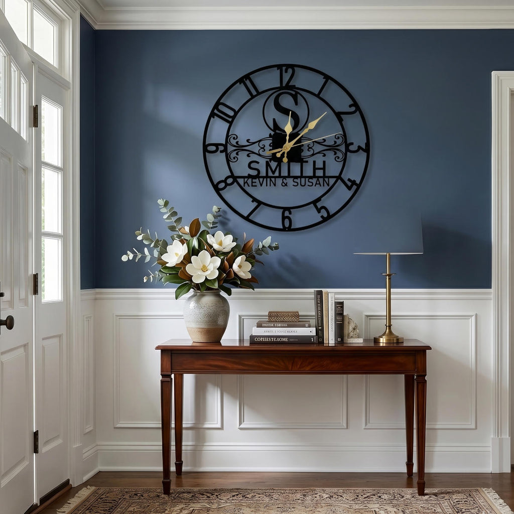 Monogram Surname Custom Metal Wall Clock