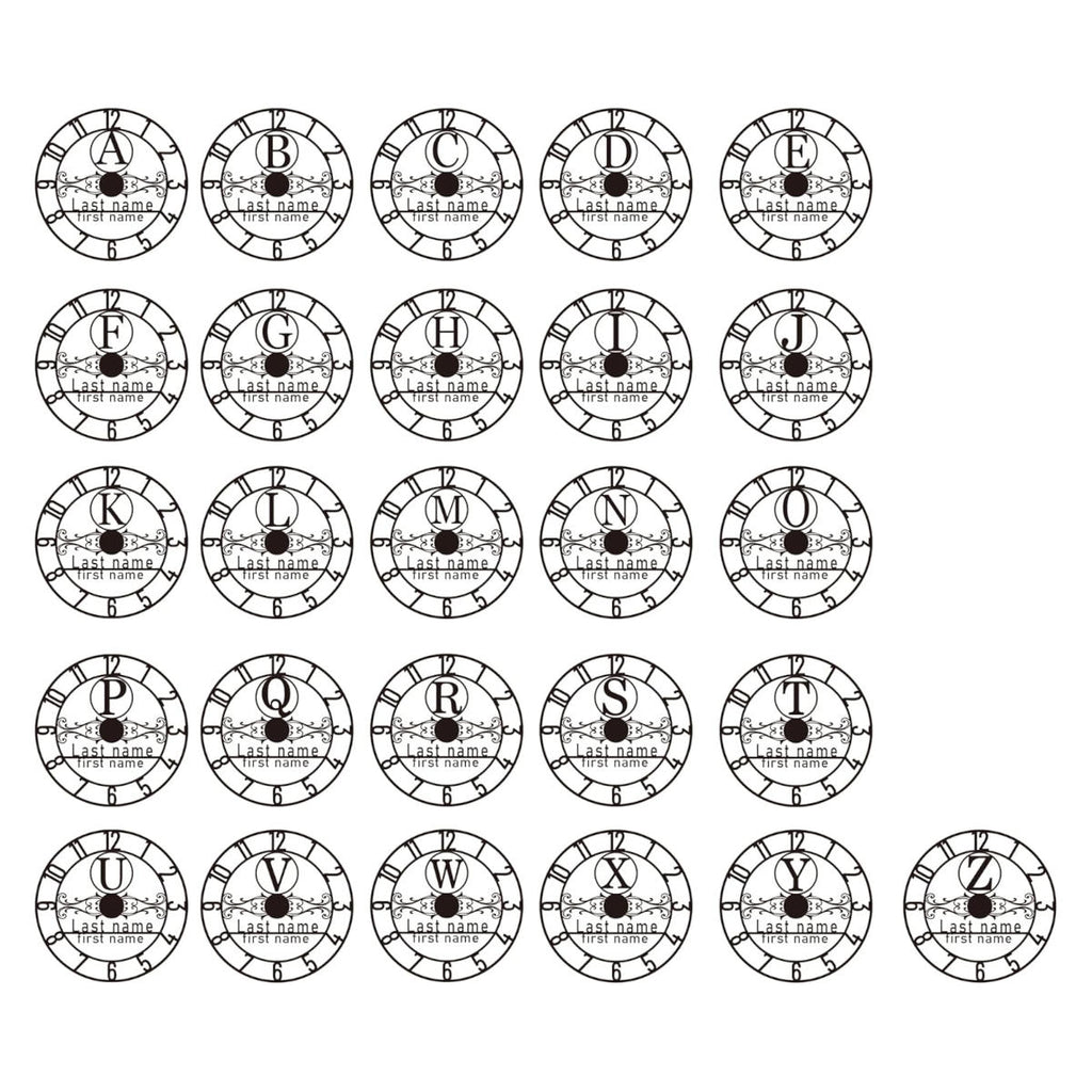 Monogram Surname Custom Metal Wall Clock