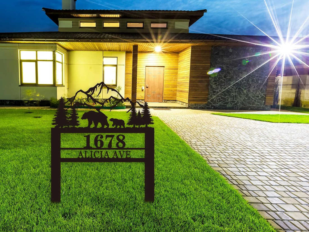 custom mountain bear address sign with house number 