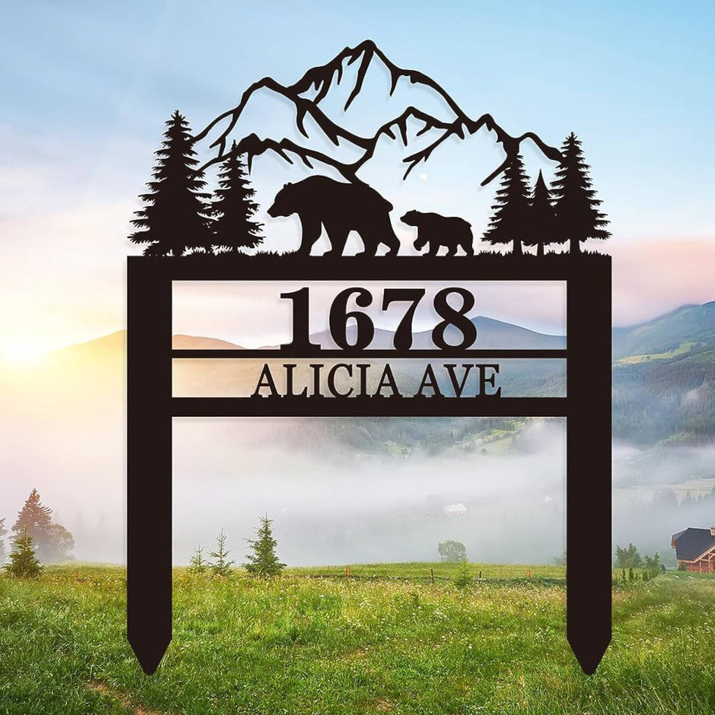 custom mountain bear address sign with house number 