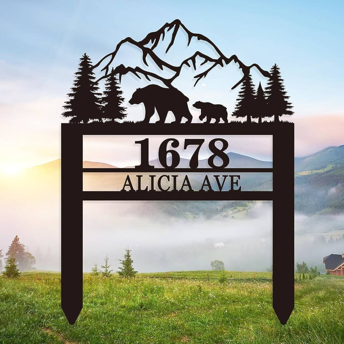 custom mountain bear address sign with house number 