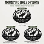 Mounting hole options for a personalized moose family metal sign.