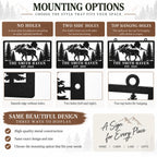 Comparison of no-hole, two-side-hole and top-hanging mounting options for the personalized moose metal sign.