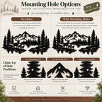 Mountain deer metal wall art showing no-hole and three-hole mounting options for installation.