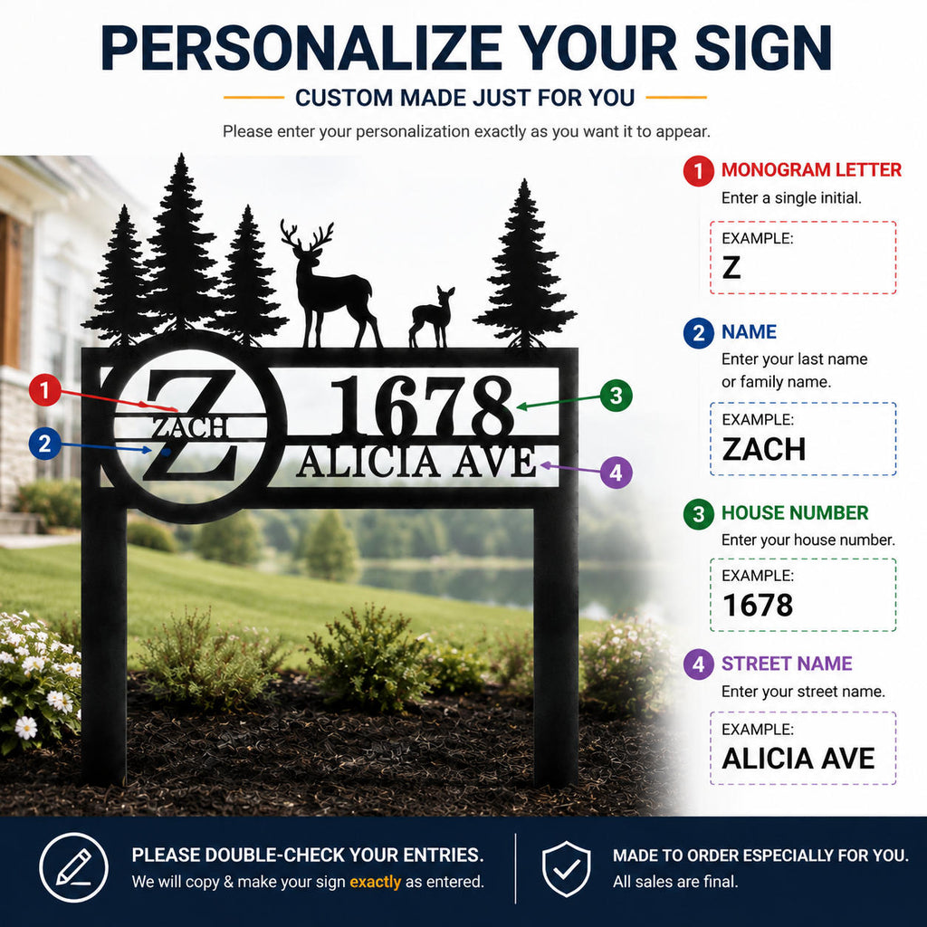 Custom Deer Metal Address Yard Sign