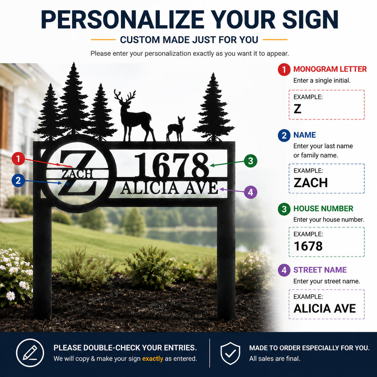 Custom Deer Metal Address Yard Sign