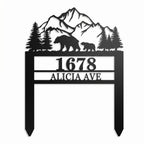 Personalized Bear Family Mountain Metal Address Stake