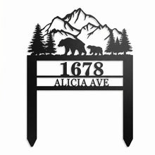 Personalized Bear Family Mountain Metal Address Stake