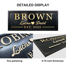 Personalized carved pine wood sign with custom engraved family name and rustic wall décor design