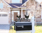 Personalized stainless steel chicken family mailbox topper with custom house address.