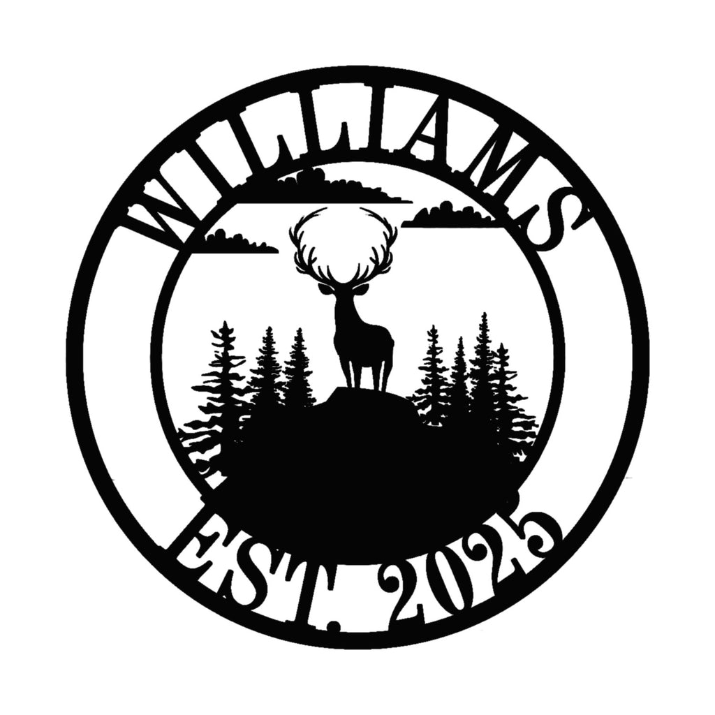 Personalized Deer Family Name Metal Sign on a clean white background