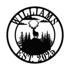 Personalized Deer Family Name Metal Sign on a clean white background